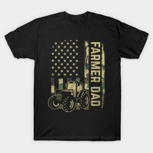 Farmer Dad Camouflage American Flag Fathers Day Gift T-Shirt